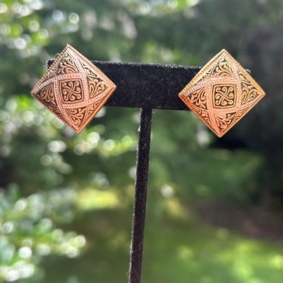 VTG Damascene Spanish Square EARRINGS - Picture 2 of 6